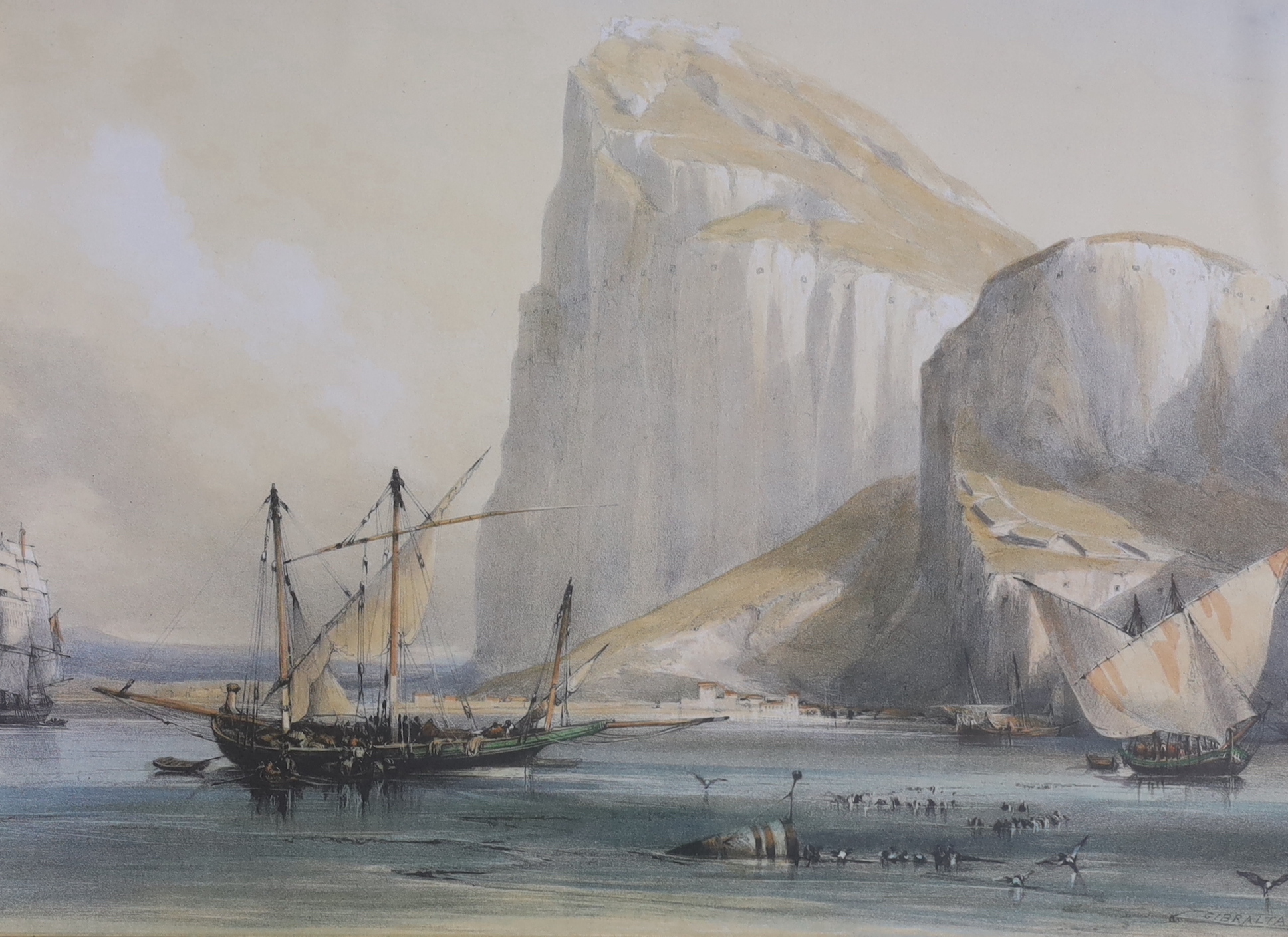 After David Roberts (1796-1864), colour lithograph, View of Gibraltar, 26 x 36.5cm